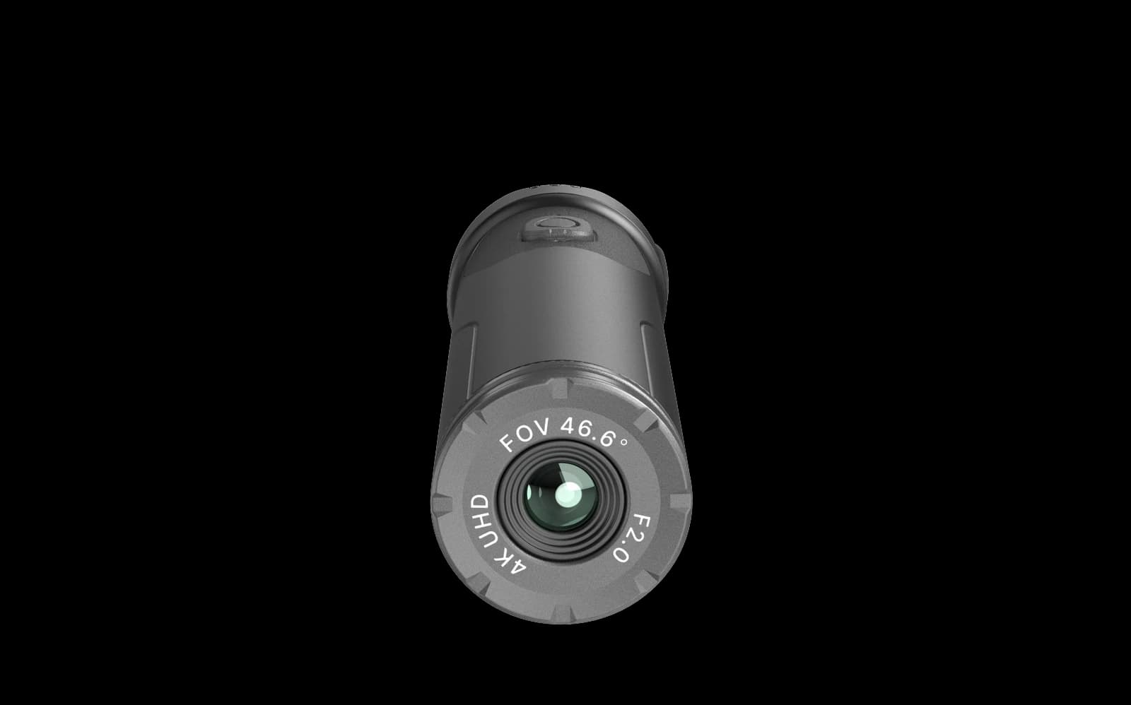 HIKCam A7E de frente, con el objetivo y el campo de visión marcado